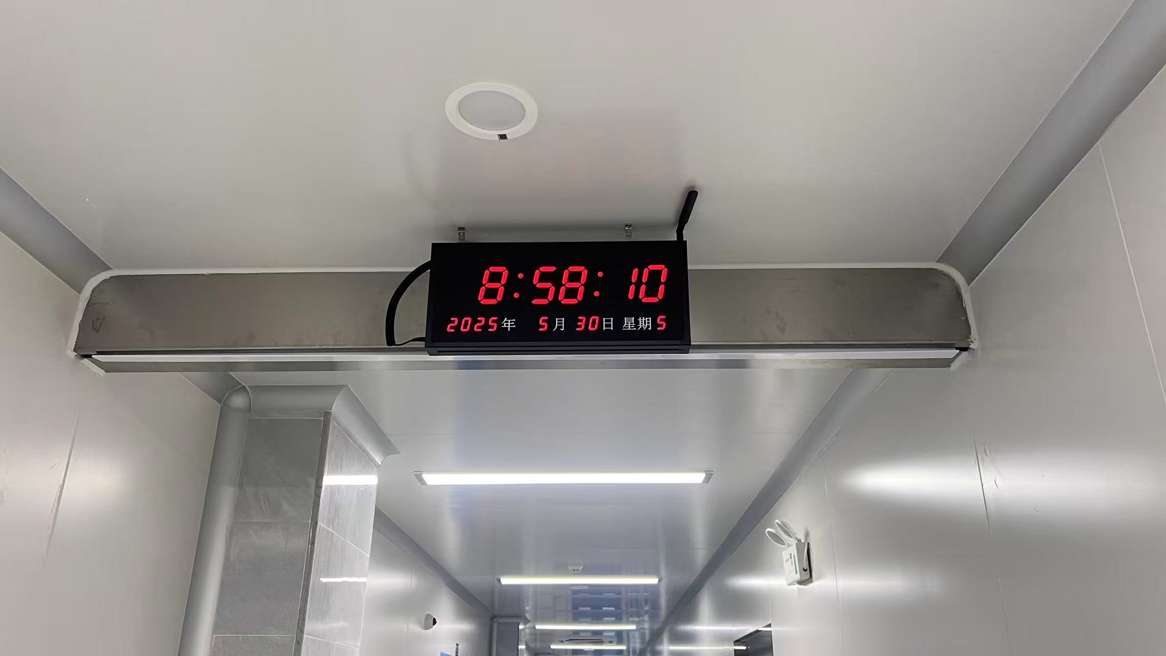 Pharmaceutical factory corridor clock